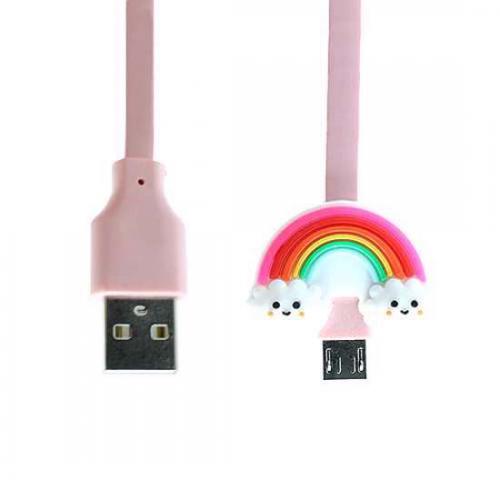 USB data kabl EMOJI rainbow micro roze preview