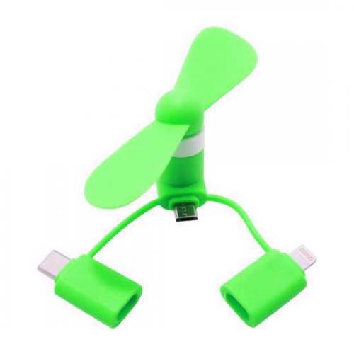 Ventilator za telefon 3in1 micro/lightning/type C zeleni preview
