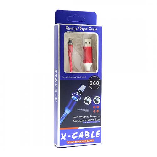 USB data kabl X-CABLE za Iphone lightning magnetni svetleci crveni preview
