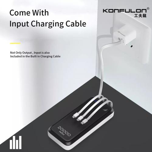 Power bank Konfulon 20000mAh A23L sa Type-C/micro-USB/lightning kablovima crno-beli preview