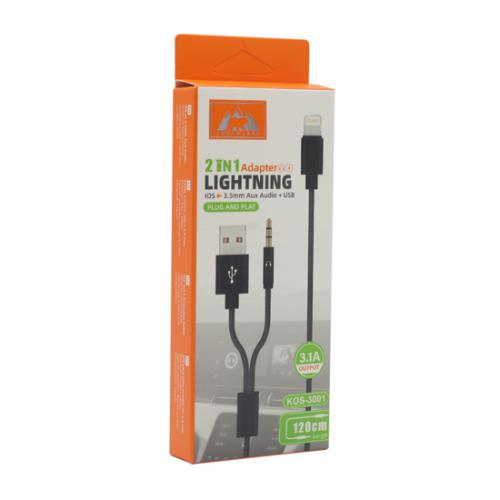 Adapter audio 2-in-1 lightning na 3 5mm plus AUX crni preview