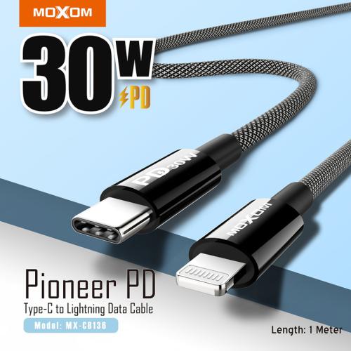 USB data kabl Moxom MX-CB136 PD 30W Type-C na lightning 1m crni preview