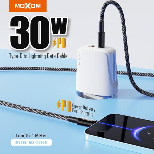 USB data kabl Moxom MX-CB136 PD 30W Type-C na lightning 1m crni preview